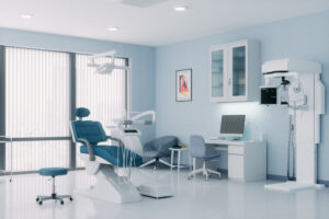 Interior of an empty modern dental clinic room.